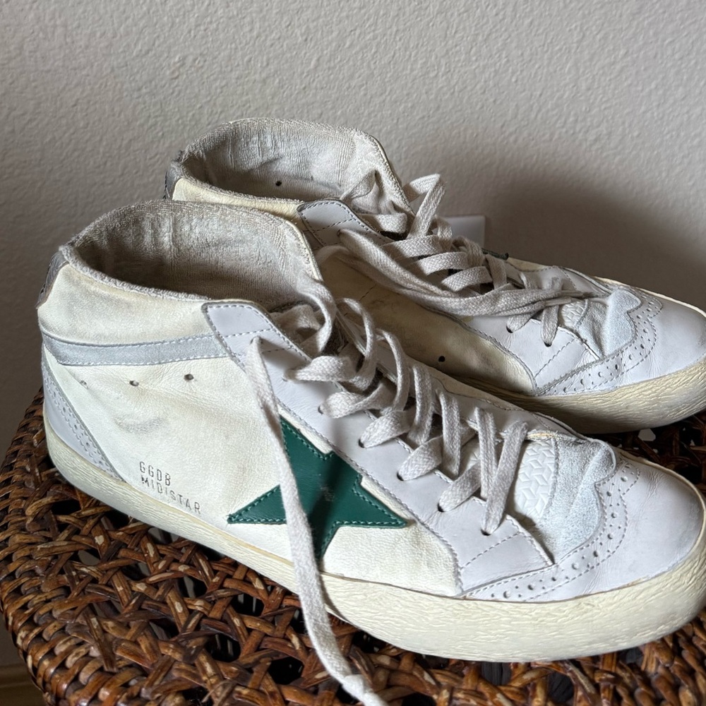 Golden Goose Midstar Sneakers with Green Star